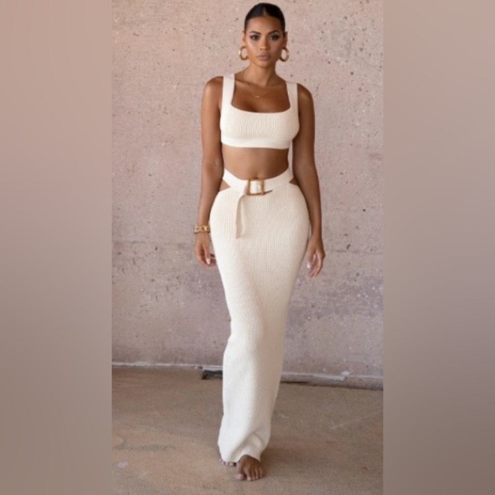 JLuxLabel Cream Knit Maxi Skirt Set NWT